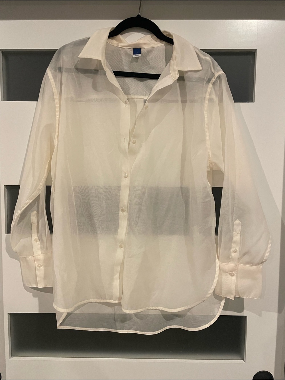 Old Navy Sheer Ivory Button-Front Dress Shirt